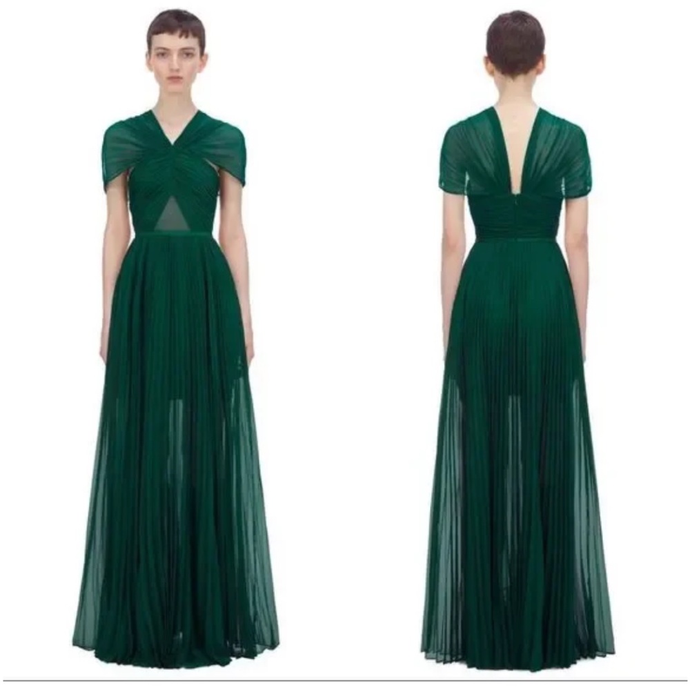 Self-portrait dark green pleated maxi